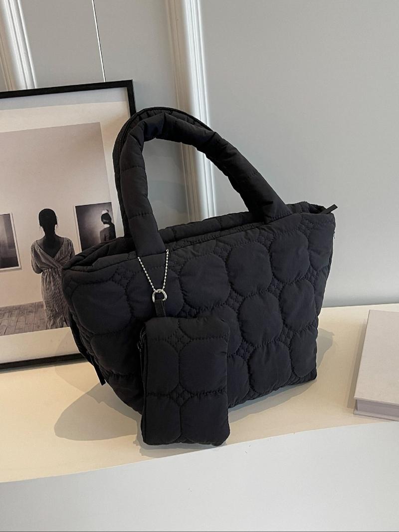 Women's Fashionable Quilted Tote Bag & Wallet Set, Large Capacity Travel Shoulder Bag & Wallet, Casual Trendy Versatile High-quality Daily Commuting Bag Set
