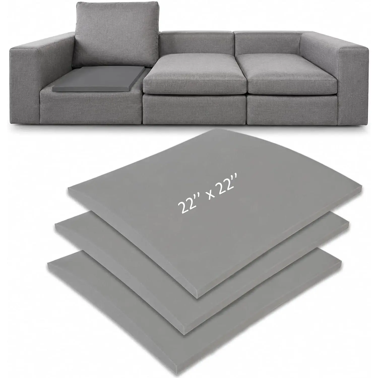 Couch Cushion Supports for Sagging Seat 22'' x 22'' High Density 40D Curved Foam Sofa Cushion Support Under The Saggy Pads Firmer Foam Lifters for Saggy Couch (Grey (Set of 3), 22 Inch * 22 Inch)
