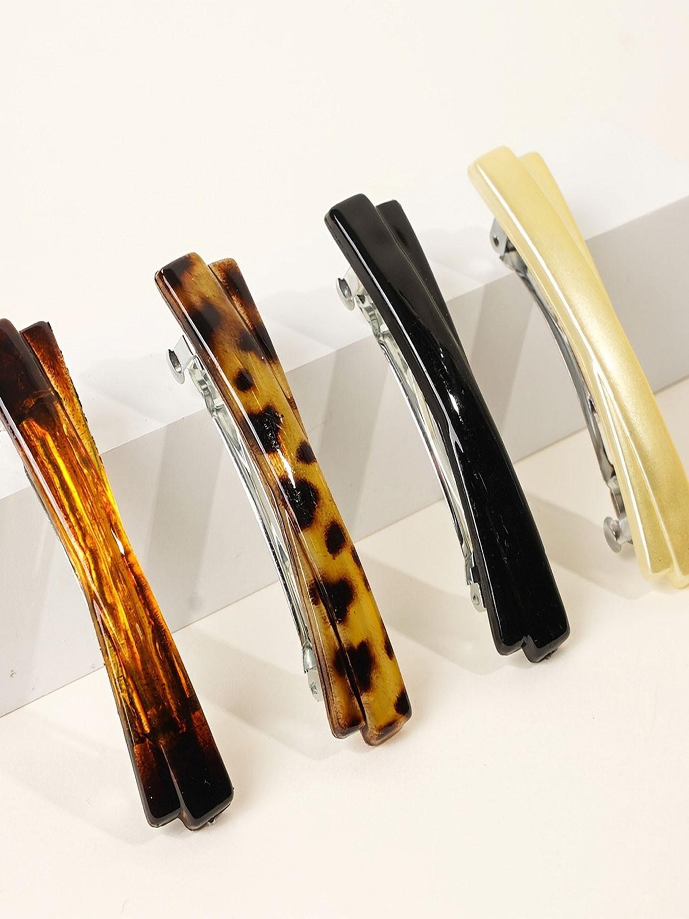 4pcs New Tortoiseshell Leopard Print Hair Clips, French Fashion Vintage Style Bangs Clip, Half-Up Hairstyle Accessories for Women