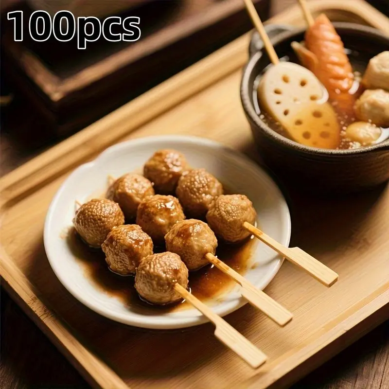 100 High-Quality Bamboo Skewers, Perfect for Appetizers and BBQ Snacks, Natural Wood Pulp, Ideal for Fruits, Sausages, and Hot Dishes, Party and Dinner Essentials