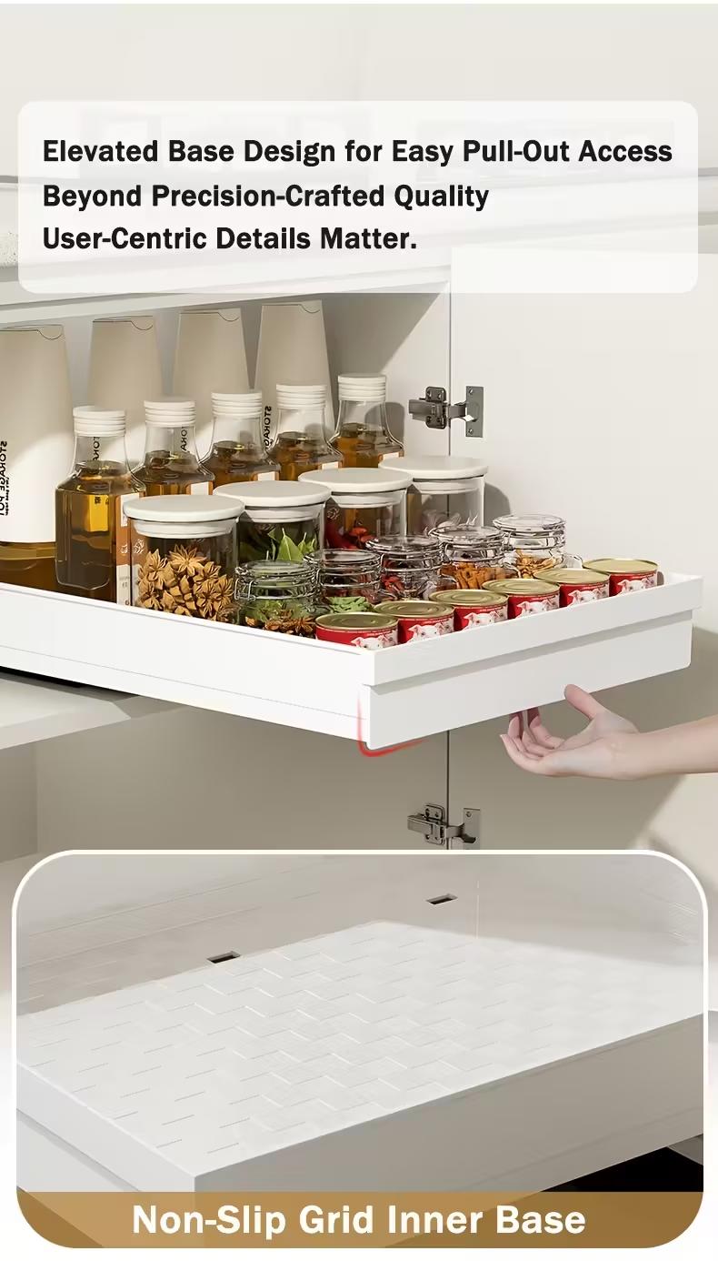 Space-Saving Sliding Storage Rack, Easy Setup Kitchen Bathroom Under Sink Cabinet Door Drawer Area, Compact Design Durable Structure
