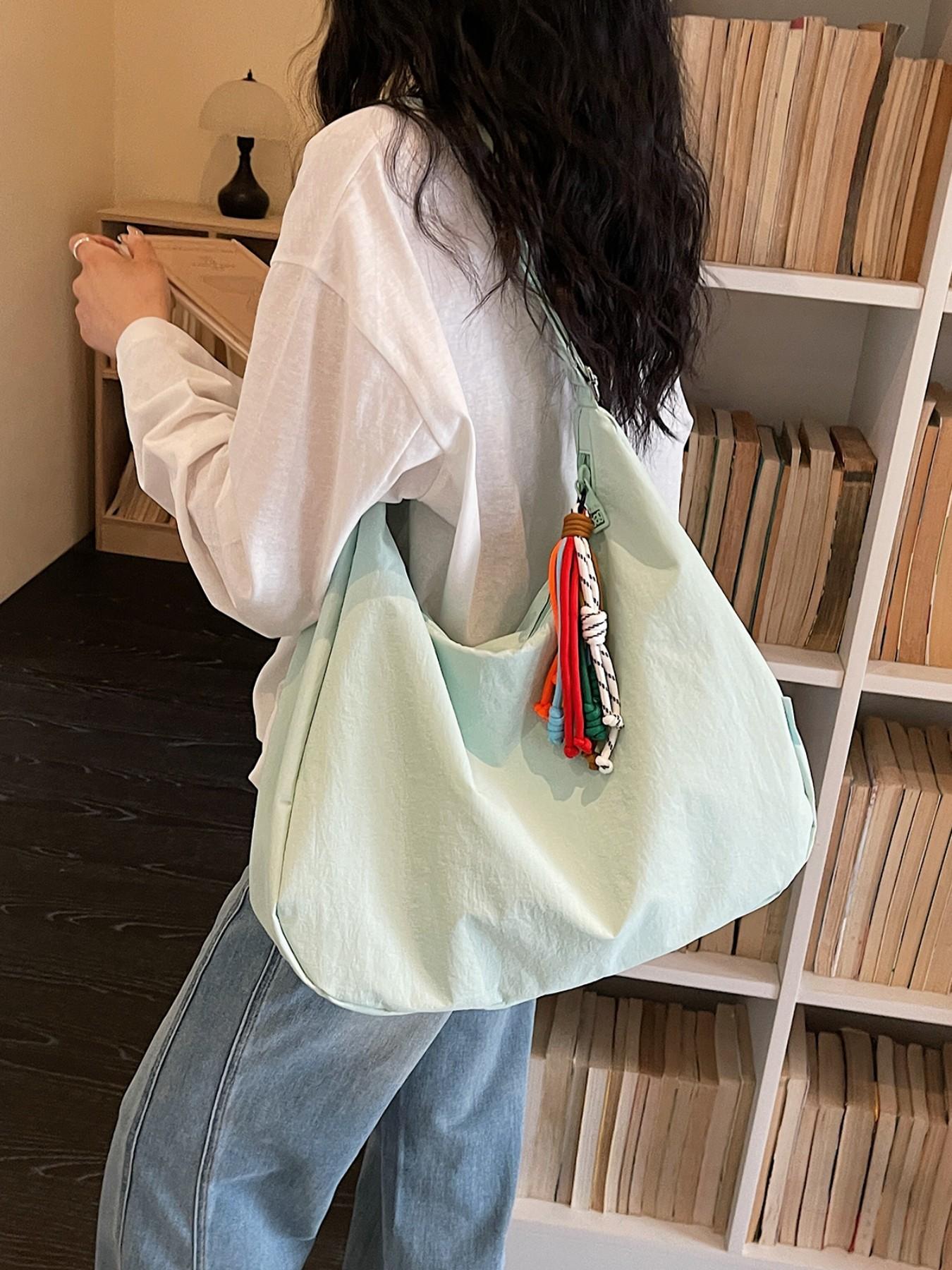 Water-Resistant Nylon Crossbody Shoulder Bag, Large Capacity Casual Style, Plain Design for All Seasons, Ideal for Students and Daily Use