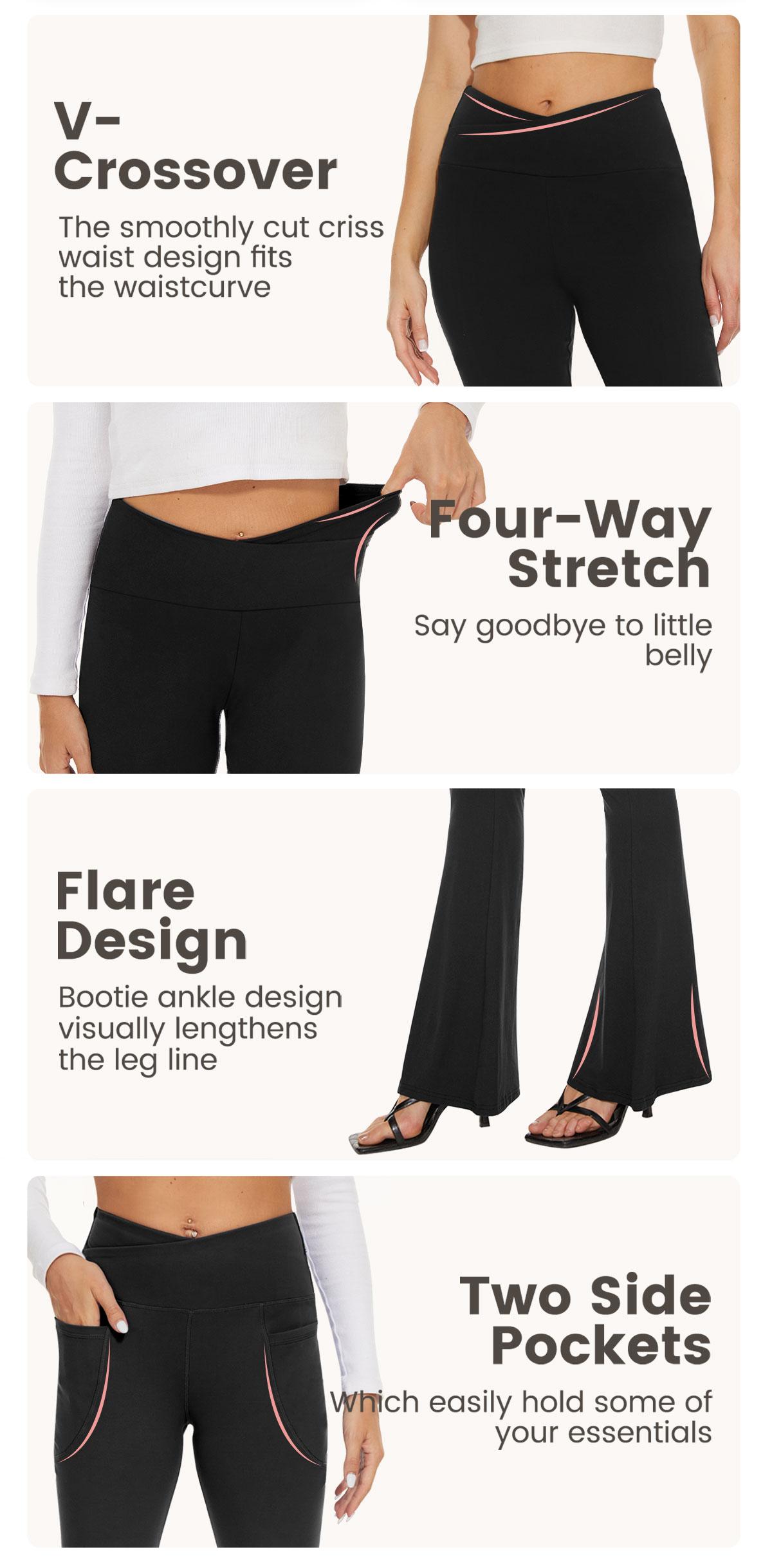 SHOWITTY 2-Pack Flare Leggings for Women with Pockets – Plus Size Crossover High-Waisted Black Workout Underwear