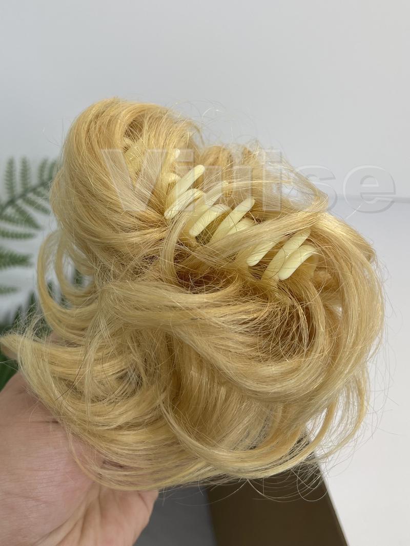 Real Human Hair Claw Chignon Messy Bun Claw Clip Hair Piece Wavy Curly Hair Bun Ponytail Extensions for Women Blonde Hair Ponytail Brown Ponytail Hair Daily Hair Buns Add Volume For Women