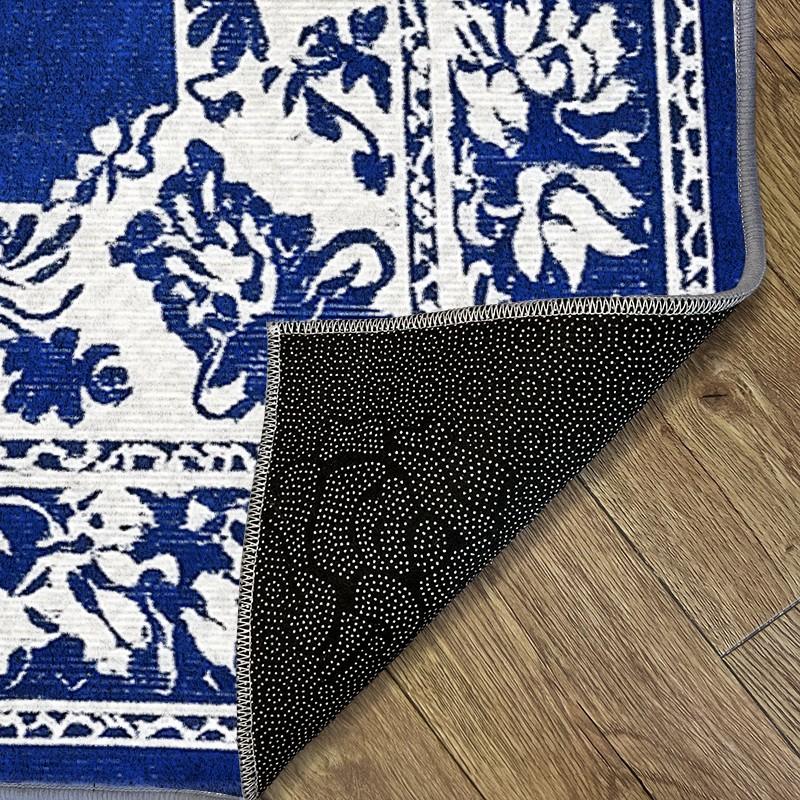 1pc Rectangular Blue Outdoor Rug, Waterproof Sunscreen Non-Slip Back, Velvet Camping RV Patio, Artistic Pattern, Indoor Outdoor Use