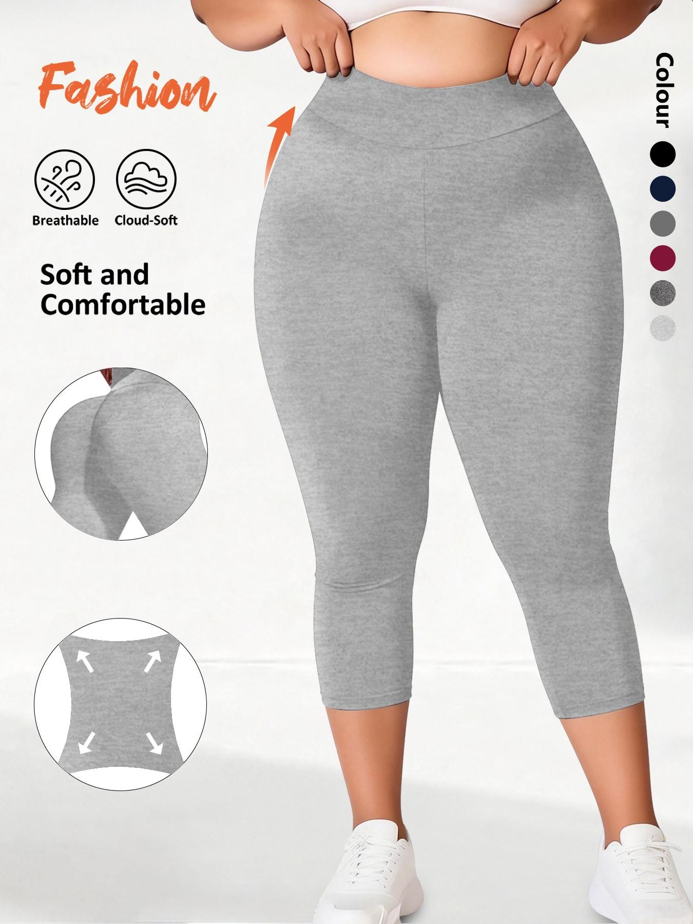 Women's Plus Size High Waist Stretch Capri Leggings, Soft Four-Way Stretch Fabric for Yoga and Everyday Wear, and Available in Multiple Colors, Shaping Leggings