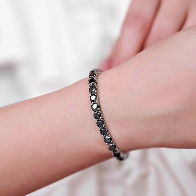 New Ronud D VVS1 Color Cut 3.0mm Black Synthetic Moissanite Tennis Bracelet for Women Men 6.5 CT Fine Jewelry B016