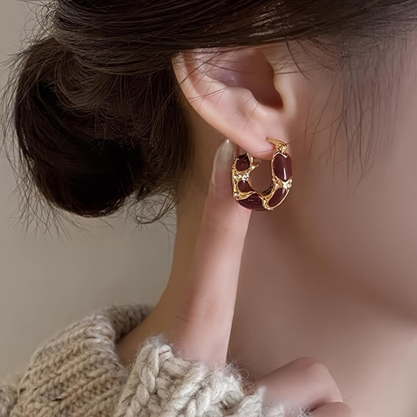 Women's Geometric Design Amber Beaded Earrings Set - Retro Elegant High-End, Suitable for Daily, Party Wear