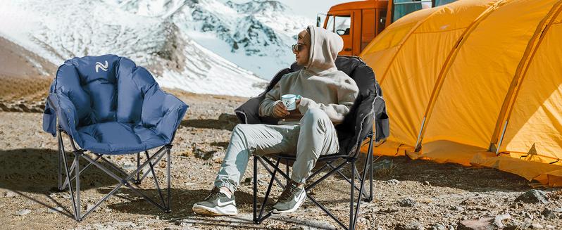 Lilypelle Oversized Heated Camping Chair, 3-Heat Level Padded Lounge Chair, Portable Round Moon Saucer Folding Chair for Camping, Patio & Lawn – USB Powered, No Battery Included