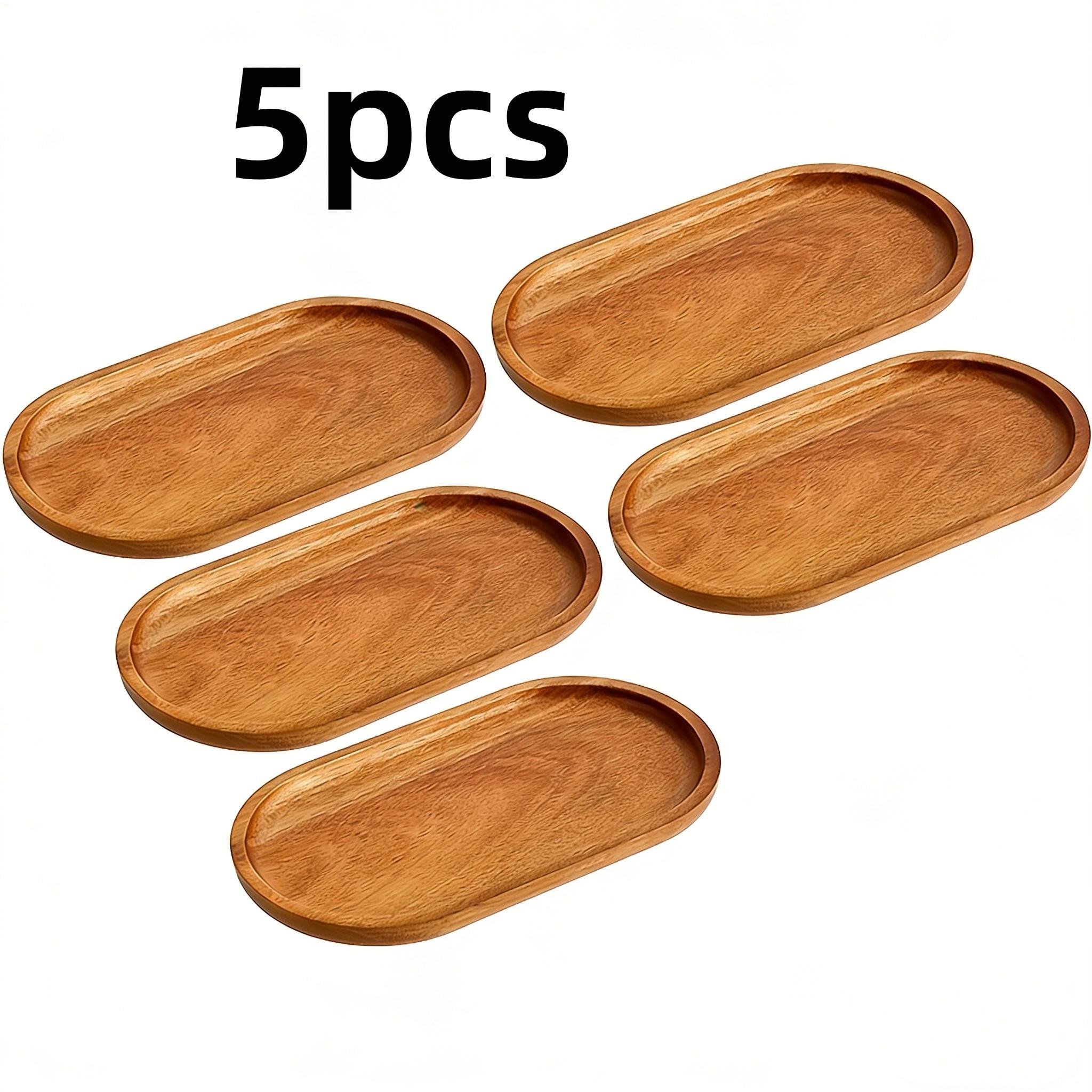 Set of 5 Teak Wood Trays (11.5 X 4 Inches), Cold Platter, Food Tray, Bread Basket, Oval Tray, Ideal for Parties, Afternoon Tea, Bar, Cafe, Restaurant