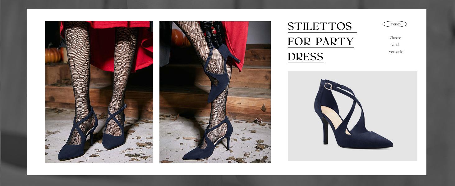 Coutgo Womens Pumps High Heels Pointed Toe Crossed Strap D'Orsay Zip up Stilettos Party Dress Shoes Dark Brown Footwear