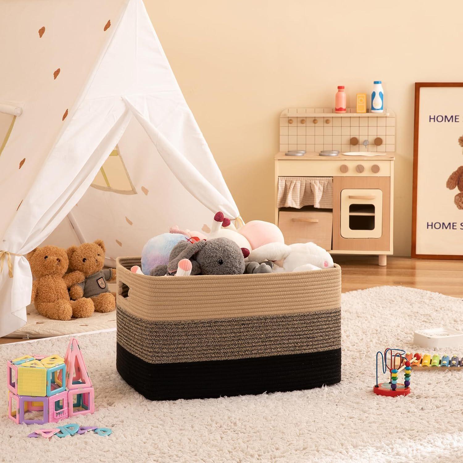 Large Capacity Woven Storage Basket, Rectangular Desktop Organizer Bin, Handled Laundry Hamper, Durable & Versatile Design, Clothes Basket Organizer