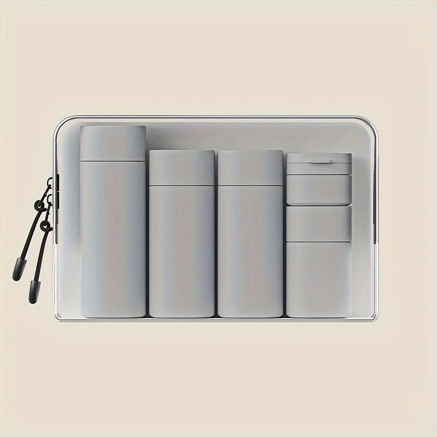 6-Piece Travel Makeup Cosmetic Dispenser Bottle Set, Portable Compact Cream & Shampoo Containers, Includes PU Bag, Sizes 100ML-15ML, Ideal for Travel Essentials