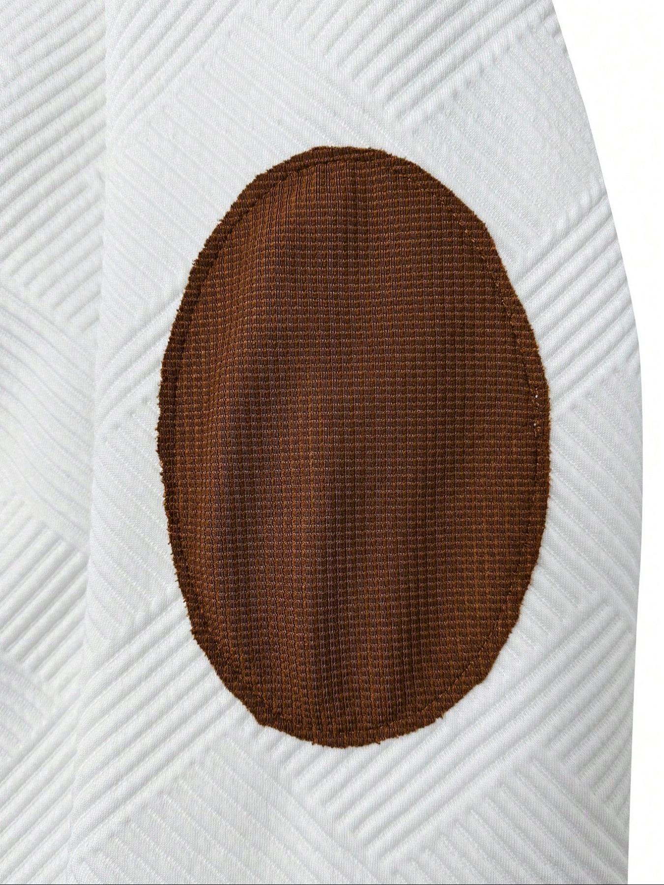 Men's solid color hoodie with texture, basic spliced color elbow patch design casual long sleeve top, men's autumn and winter hoodie, mens clothing, sports apparel, Fitted