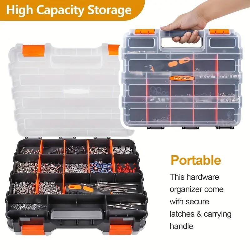 Double-Sided Handheld Plastic Tool Box, Electronic Component Organizer, Multi-Functional Parts Storage, PP Material, Flip-Top Design