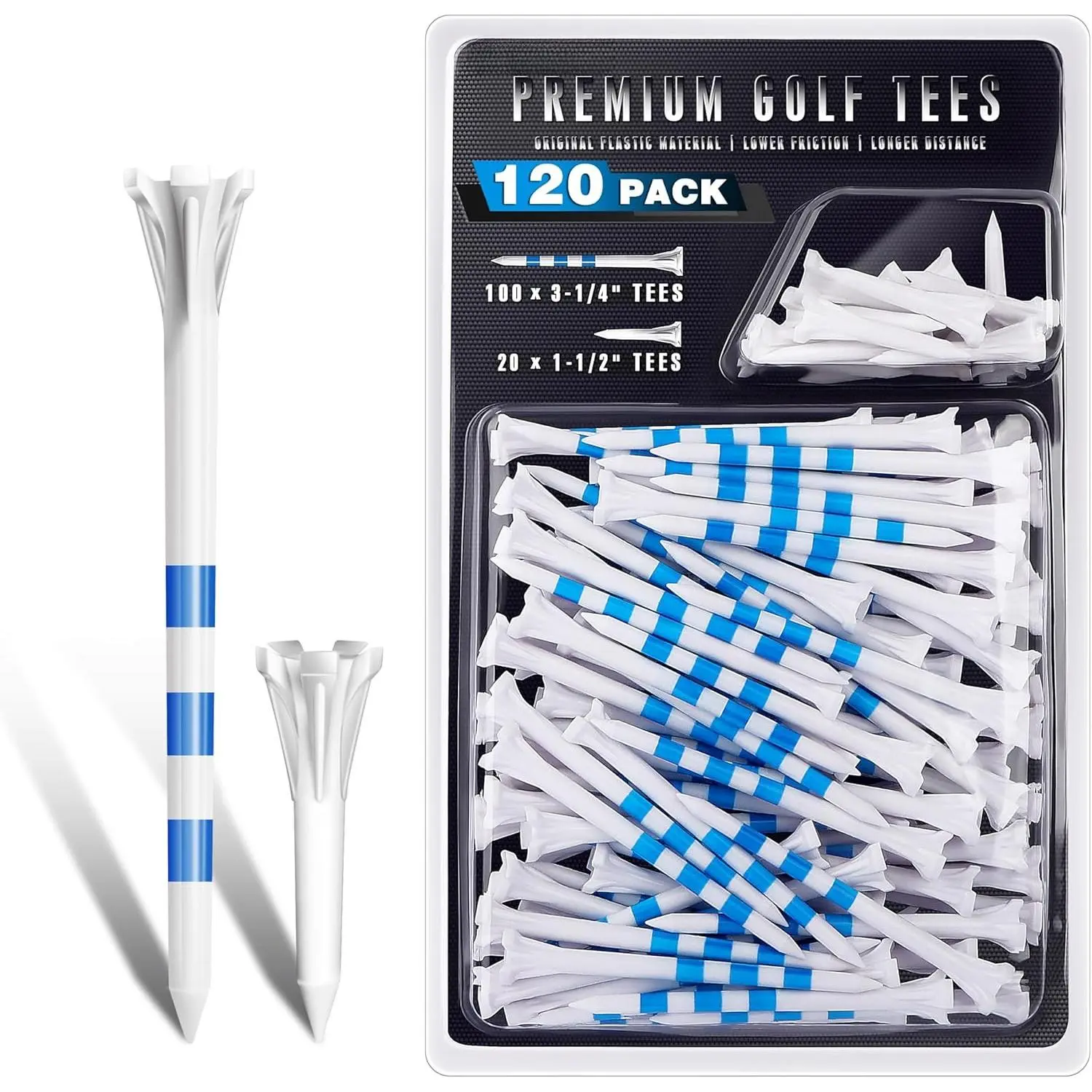 5-Prong Plastic Golf Tees 120 or 100 Pack - 50% Ball Contact Surface Optimization with  Distance Performance Golf Tees Plastic