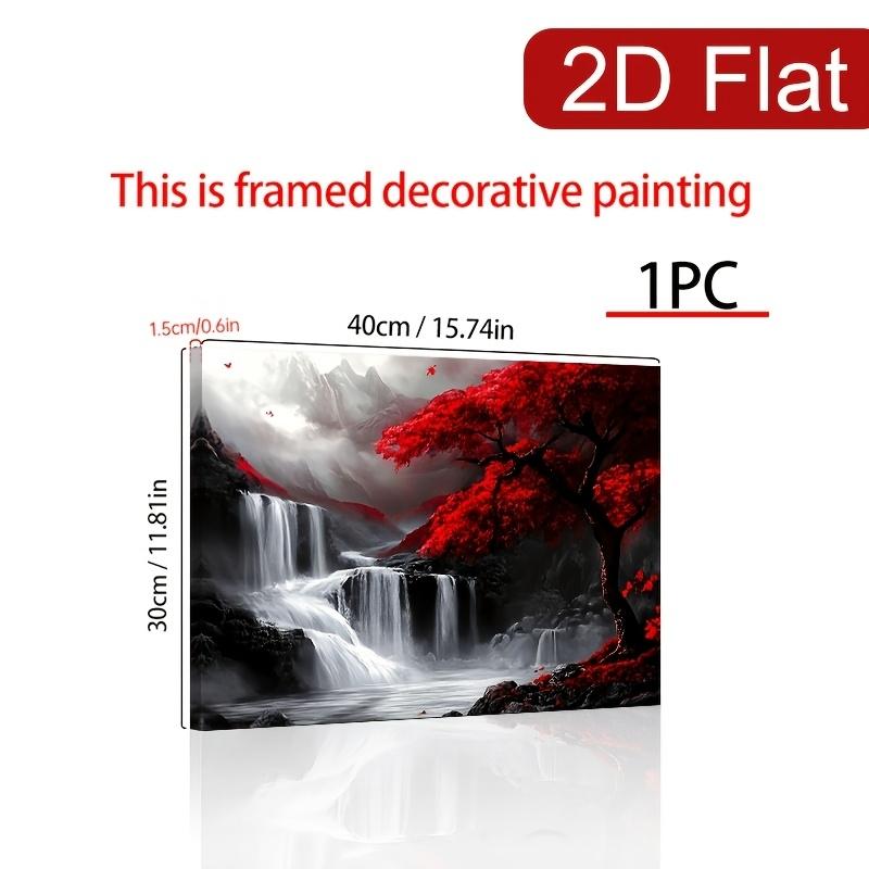 2D canvas art, 1pc wooden frame fantasy red trees and waterfalls canvas art - painting in black, white, and red color scheme, perfect for living room and home wall decoration, ideal for Christmas, Halloween, birthdays, graduations, and special occasions