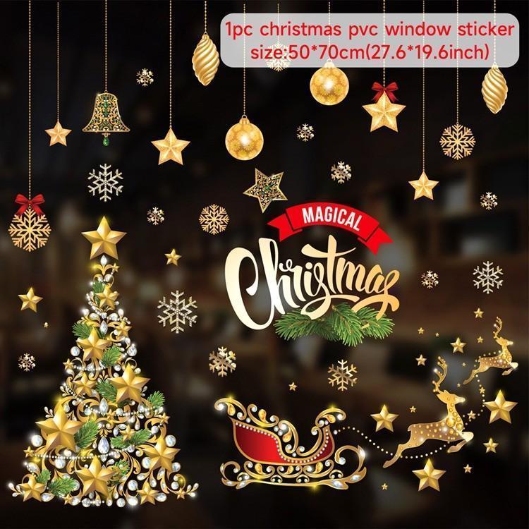 Christmas Window Sticker Merry Christmas Decorations For Home 2024 Cristmas Ornament Xmas Navidad Natal Gifts New Year 2025