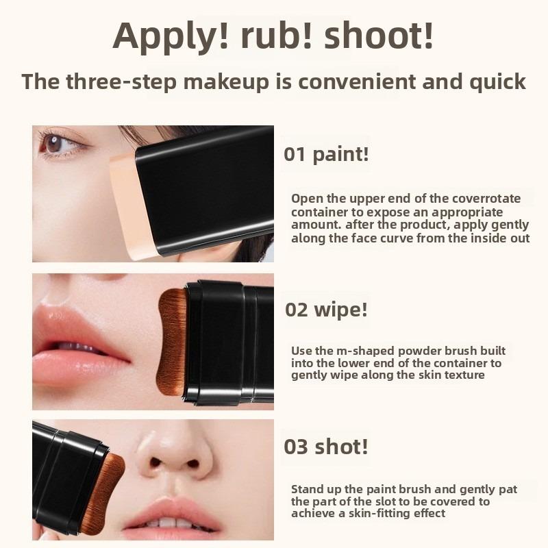 Double-Ended Moisturizing Makeup Foundation Stick with Brush, Full Coverage Concealer Cream, Natural Finish, Suitable for All Skin Types, Multiple Colors Available