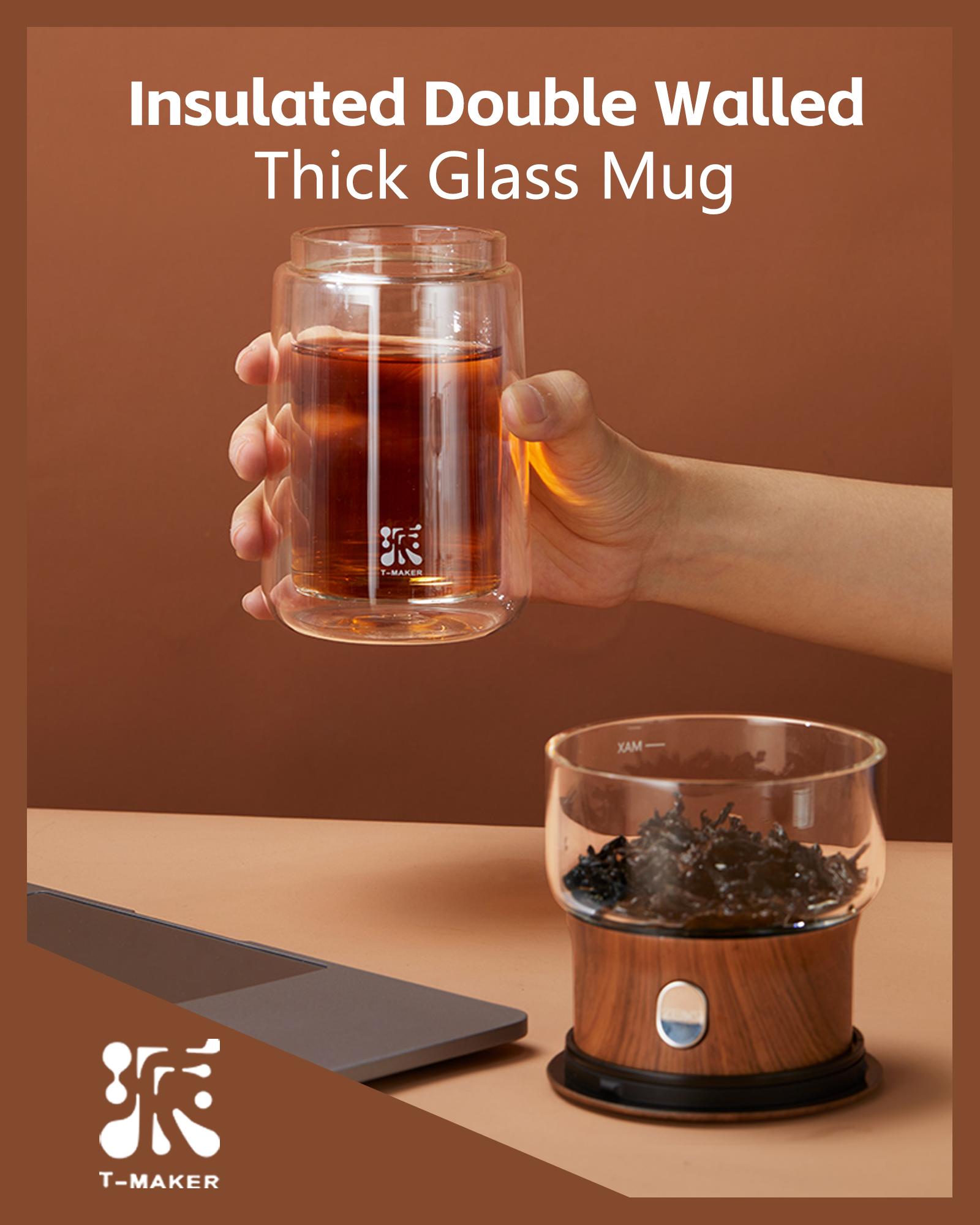 ZENS Modern Borosilicate Glass Teapot with One-Touch Infuser for Loose Leaf Tea Insulated Mug Portable Tea Kit for Office Travel Ideal Gift for Tea Lovers - Wooden