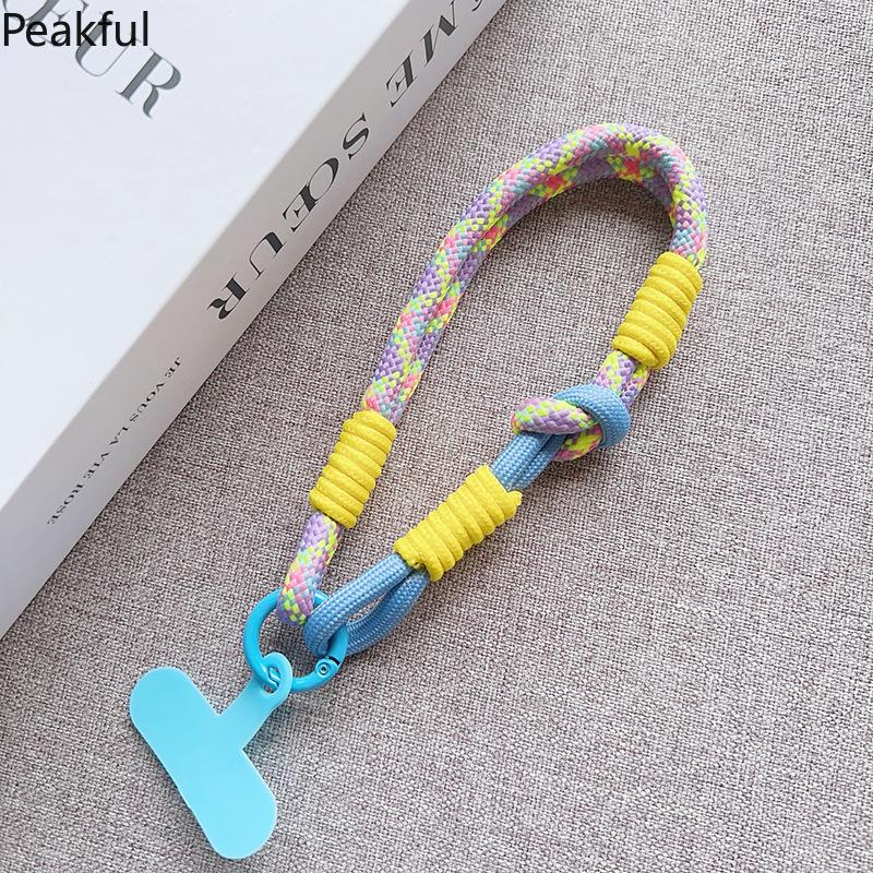 Y2K Colorful Braided Phone Lanyard, Viral Neon Mini Wrist Strap for Smartphones, Detachable Tethered Accessory with Adjustable Knot, lightweight woven design & secure attachment, ideal for music festivals, beach trips, travel days and casual streetwear
