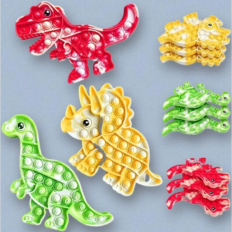 10Pcs Dinosaur Pop It Fidget Toy, Push Bubble Sensory Popper, Anxiety Stress Relief Educational Toy for Kids Adults, Classroom & Birthday Party Favors