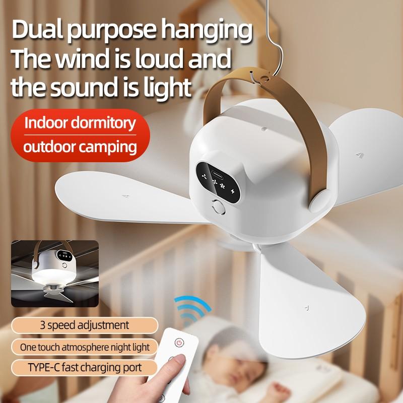 Rechargeable LED Ceiling Fan with Remote Control, Light sound big wind, Portable Battery Powered Fan, USB Charging, Led Lighting Fan, Ideal for Camping, Dorms, Home