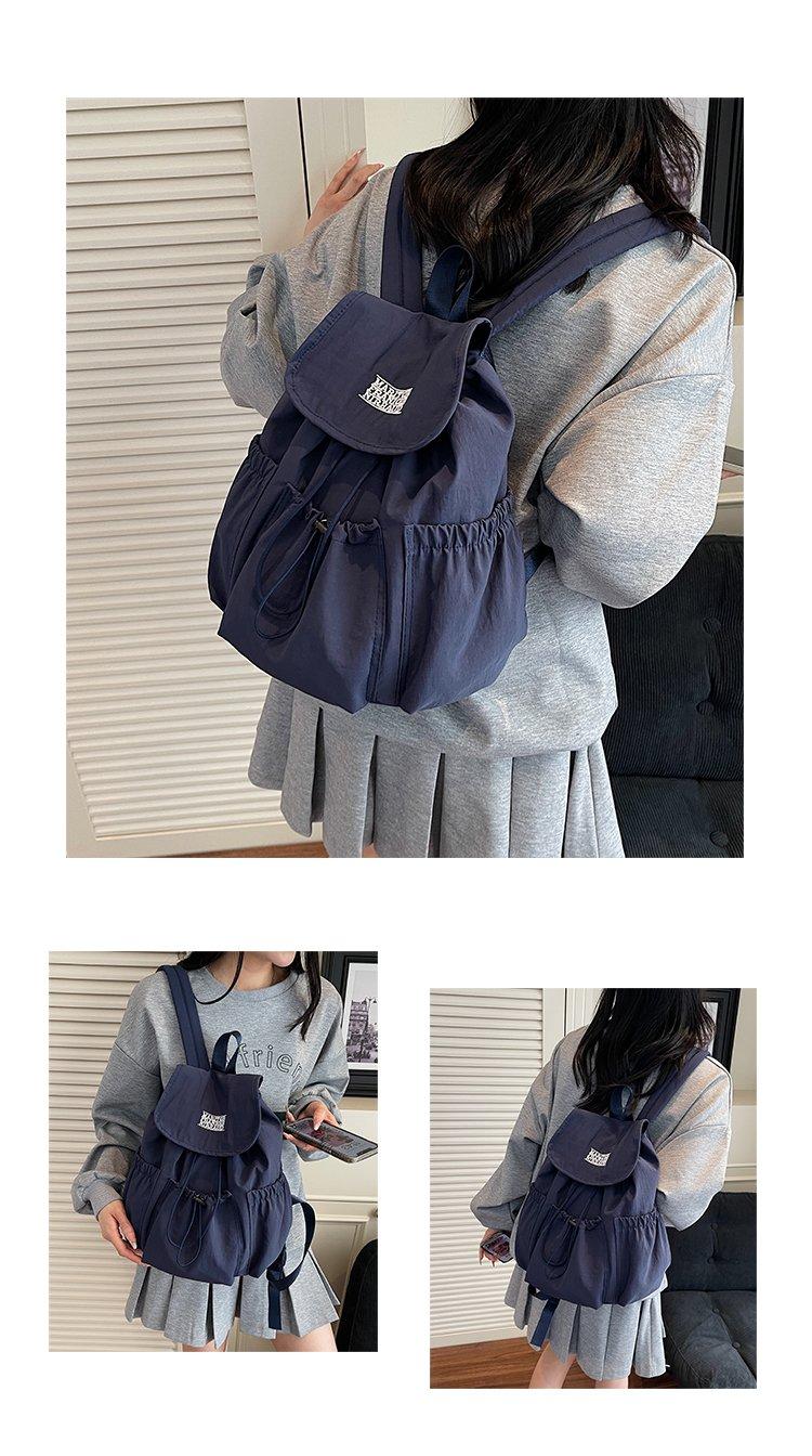 Korean Style Ins Drawstring Flap Backpack, Lightweight Nylon Casual Daypack, Large Capacity School Bag, Multi-Use Rucksack for Commute & Travel