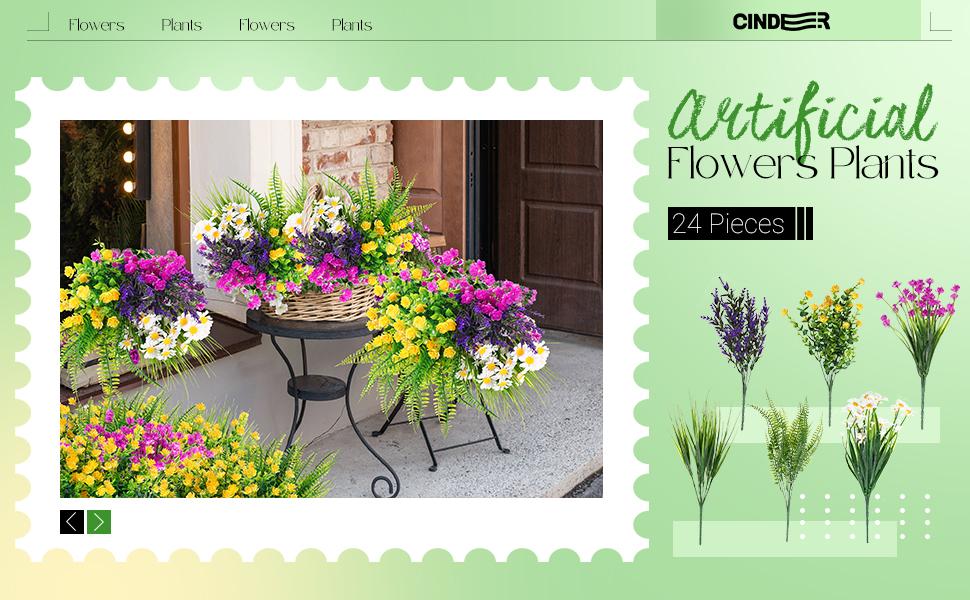 24 Pcs Artificial Flowers for Outdoors, UV Resistant Fake Plants, Plastic Faux Flowers for Indoor Outdoor Decor, Wedding