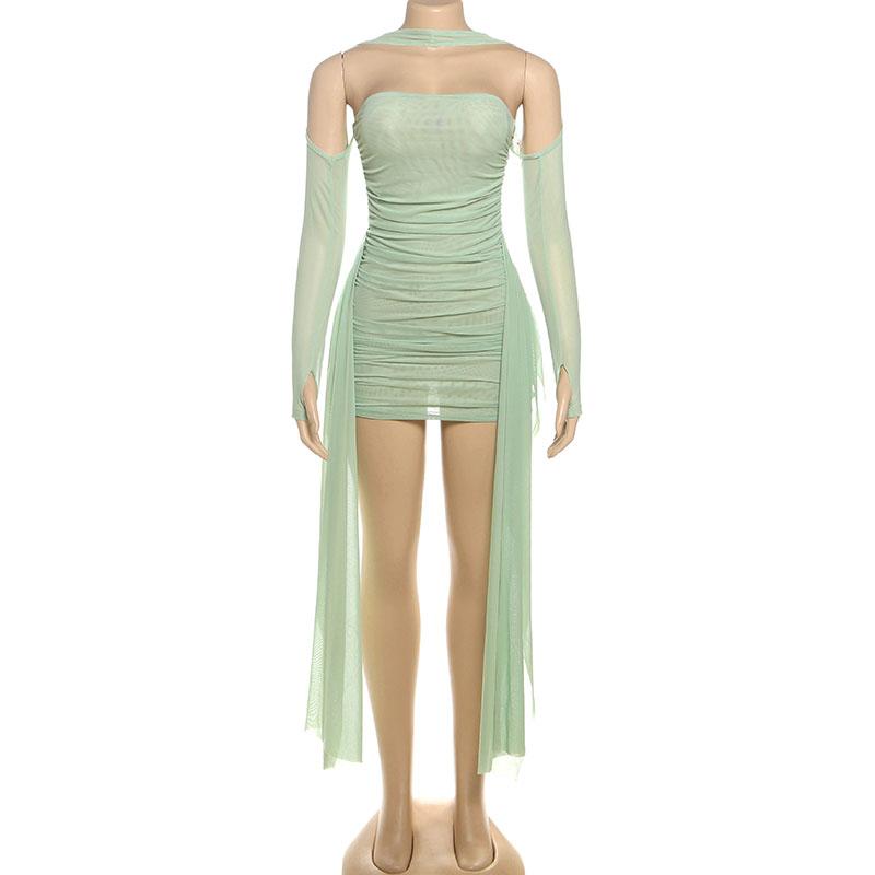 DOUCIU Summer Bachelorette Party Sexy Hot Personality Cool Mature Women'S Thin Mesh See-Through Mini Hip Wrap Dress