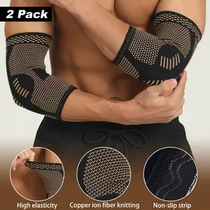 2PCS Copper Fiber Elbow Brace for Men & Women - Arm Compression Sleeves Elbow Support for Tennis Elbow, Arthritis, Golfer, Warmth, Weightlifting, Fitness Elbow Wraps