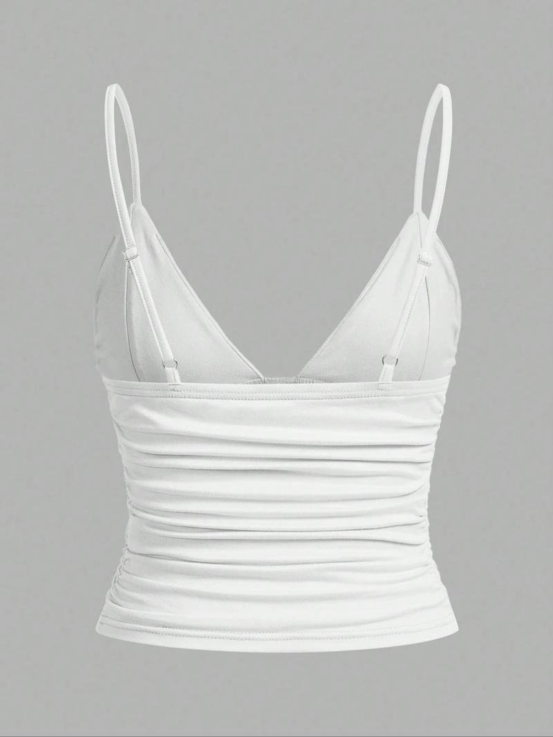 Women's Plain Deep V Neckline Slim-Fitting Backless Top, Perfect for Daily Wear & Versatile Styling, Comfortable Everyday Essential