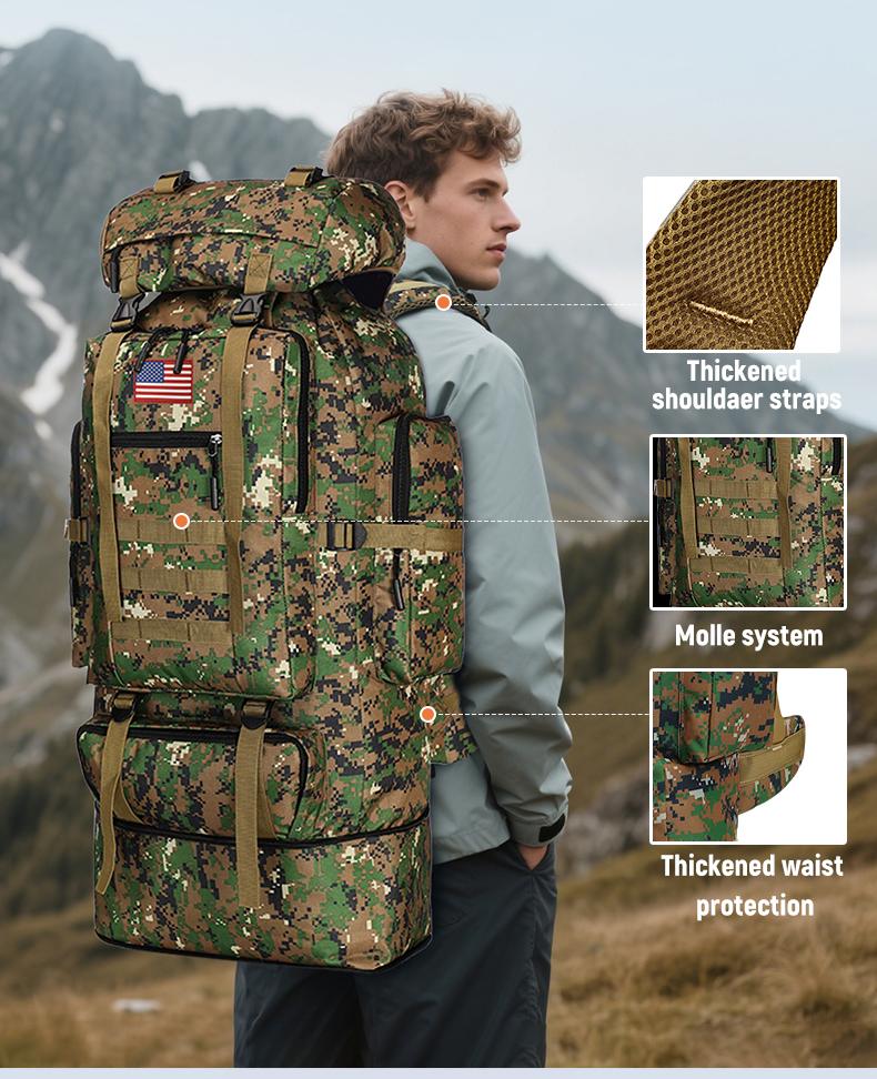 Emergency Escape Bag, 100L Big Forest Bugout Bags, 600D Oxford Fabric Camouflage Bag, Waterproof Breathable Travel Bag, Overnight Biggie Handbag, Rugged and Durable Men's Camouflage Backpack Hiking Camping Hunting, 72 Hour Emergency Escape Bag SpringState