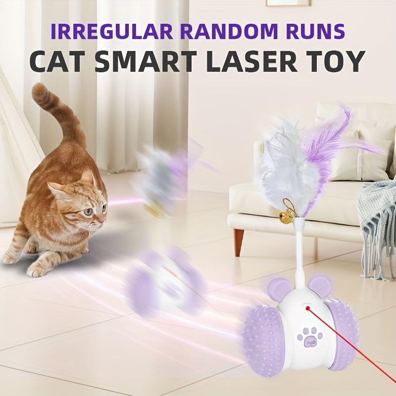 Smart Cat Toy with Laser & Feather, 360° Automatic Rotating, Random Motion & Bell, Interactive Play, Keep Cat Entertained & Active