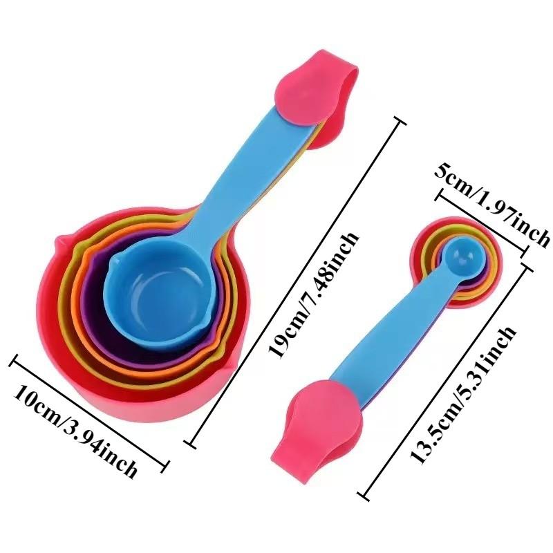 10 Piece Colorful Measuring Cups Set, Plastic Kitchen Tools for Baking and Cooking, Precise Home Measurement Kit, Return-To-School Essentials
