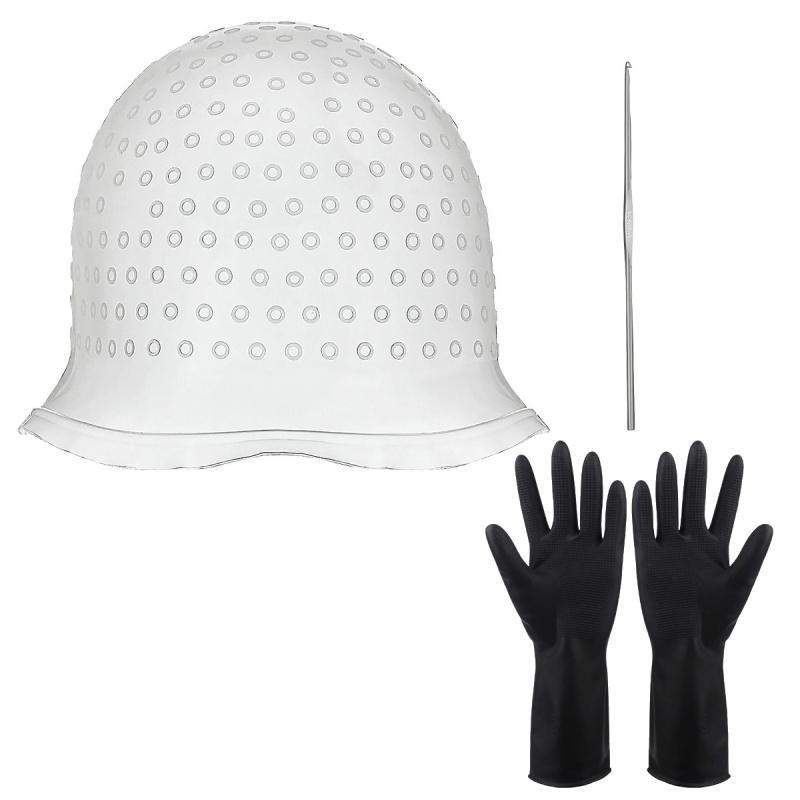 Professional Silicone Hair Dye Hat Set, Reusable Highlighting Hat with Hooks and Gloves, Ideal for Salon and Home Use, Recyclable