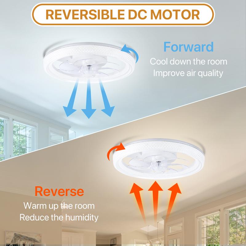 GLITGATE Ceiling Fan with Light, White Crystal Fan, 6-Speed + Reversible Motor Design, APP Remote Control, Timer Dimming, 3 Color Temperatures for Bedroom Living Room Study - Hardwired Power Design