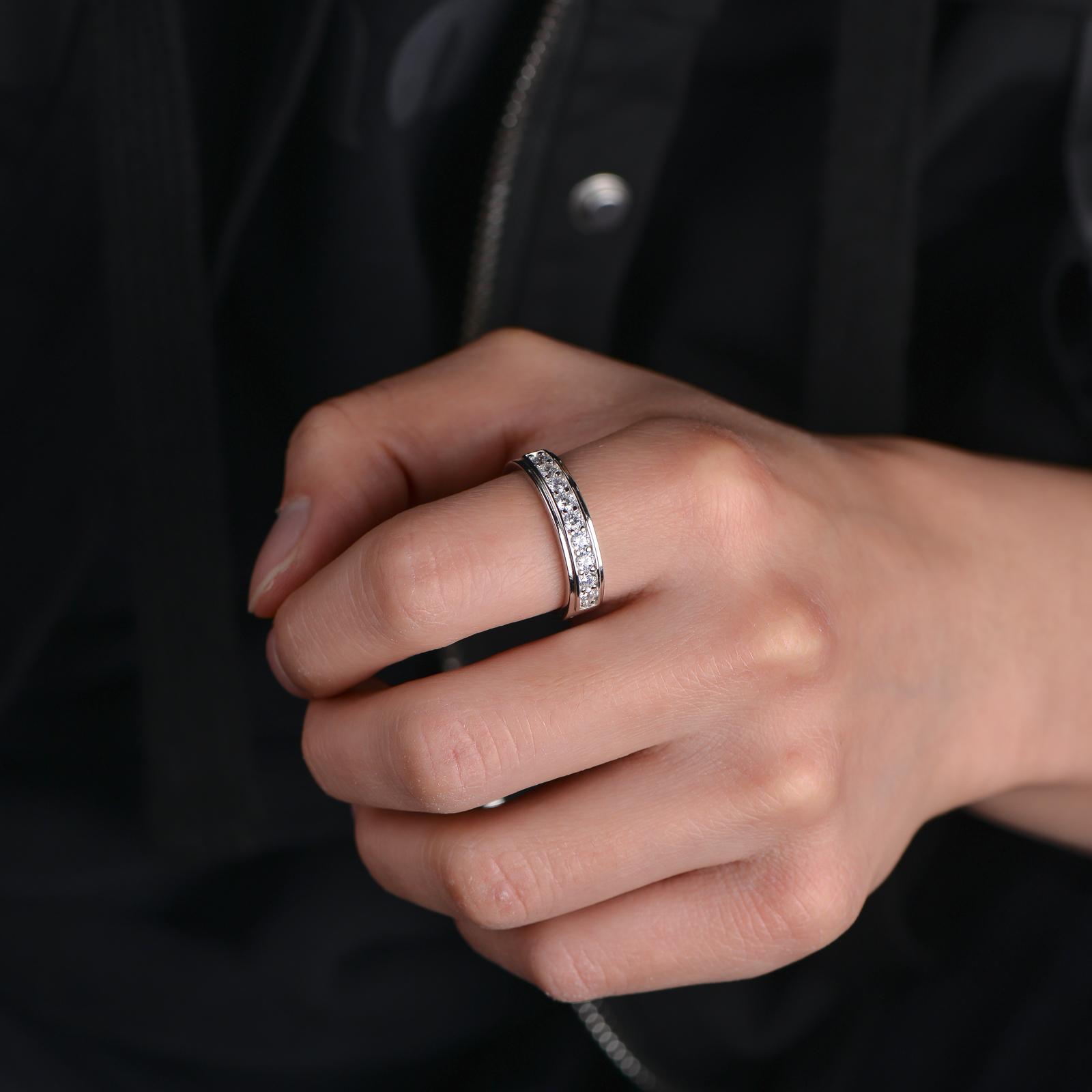 Men Wedding Band 925 Sterling Silver Rings for Men White Plated Round 5A Zirconia Size 8-12