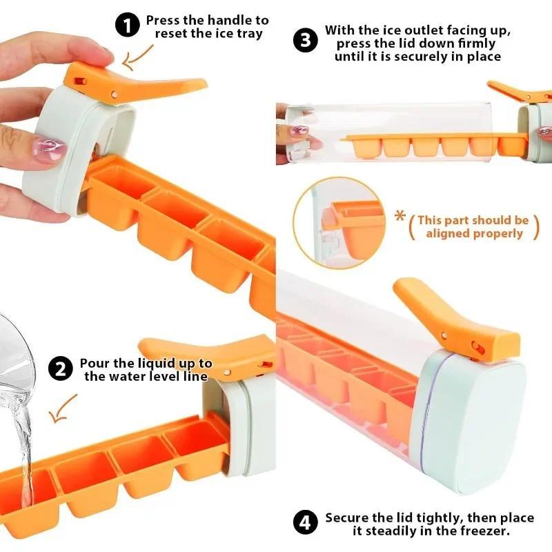 6 Grid Square Ice Cube Tray One Hand Press Silicone Ice Maker Mold Easy Release for Drinks Cocktails Home Kitchen