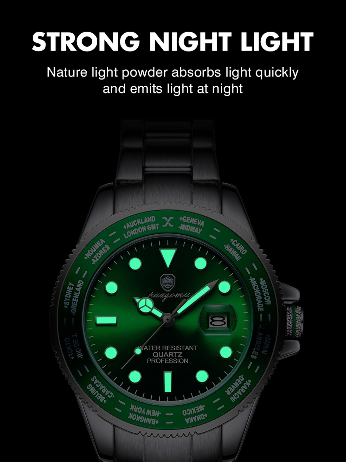 Paazomu Sport Men's Watch, Quartz Analog Display, Waterproof & Luminous, Stainless Steel Band, Casual Style, Ideal Gift