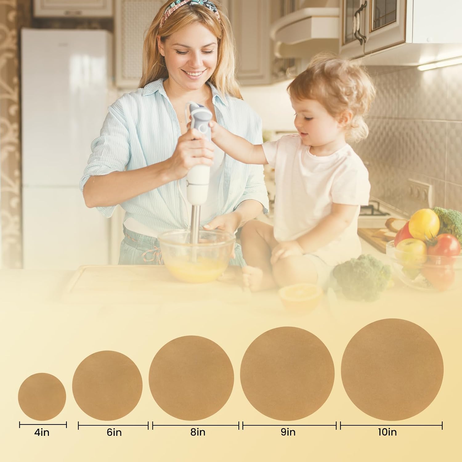 100 count 8 inch Unbleached  Paper Sheets Rounds, Heavy Duty  Paper for baking, Precut Brown Non-Stick liners for Cake Pan, Steaming, Air Fryer, Non-Stick Liners for Cooking