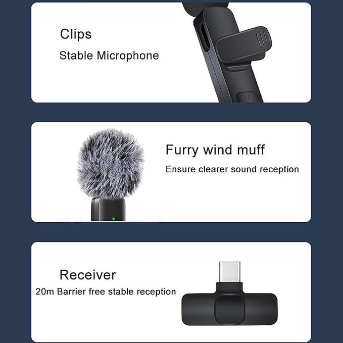 Professional Wireless Microphone for iPhone, iPad, Android Phone, Mini Microphone, Wireless Lapel Mic for Video Recording, Interview Podcast Vlog YouTube Tiktok for Content Creators