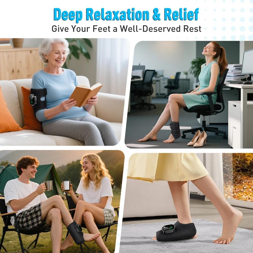 Electric Three-In-One Ankle Calf Foot Vibration Heating Massager, 6-Level Heat Therapy, Wrist Ankle Support, Leg Hand Foot Relaxation, Usb Rechargeable Massagers