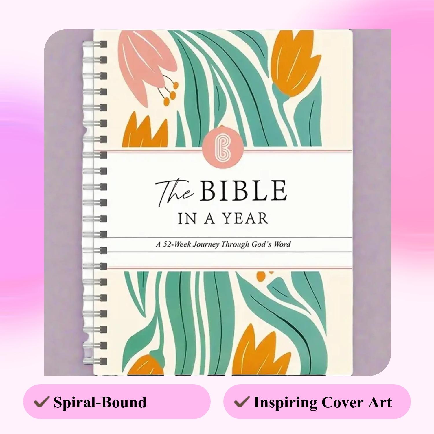 52-Week Bible Study Guide: A year-long daily devotional with Scripture, reflection questions, and prayer prompts (women only) – spiral-bound with an inspiring cover and durable hardcover