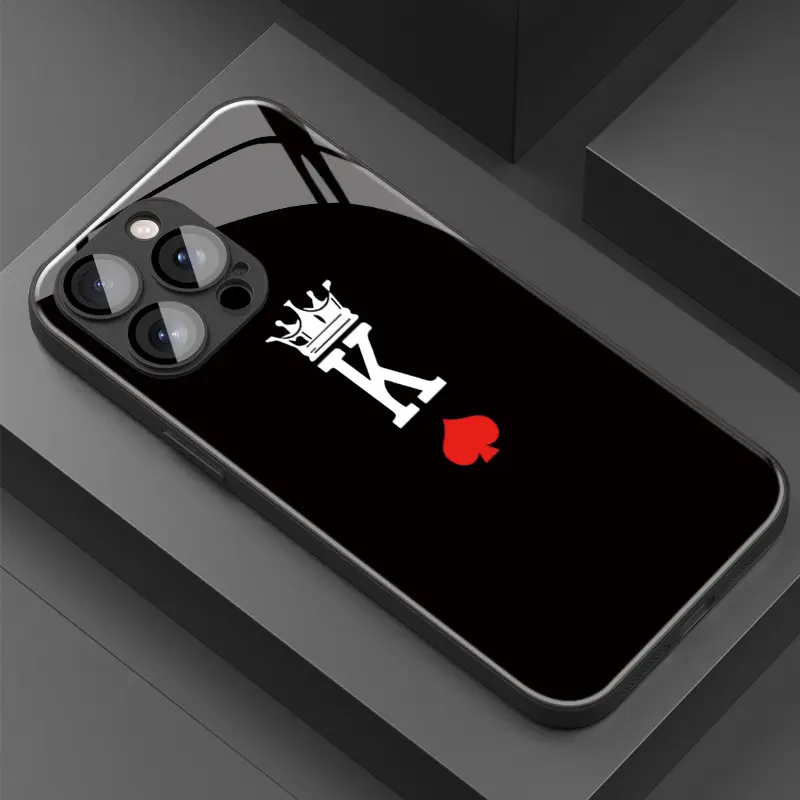 Phone Case - Luxury Crown Letter K Pattern Design Tempered Glass Phone Case for iphone17 Air 16 15 Pro Max 14 Plus 13 12 11