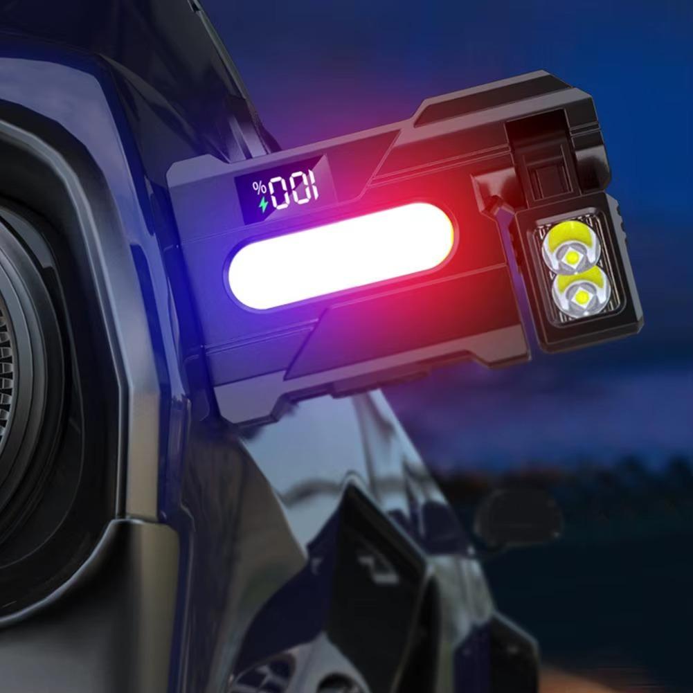 Portable Mini Flashlight Adjustable-Angle USB Rechargeable, Multifunctional Flashlights for Outdoor Use, and Blue Warning Work Lights Magnetic Flashlight