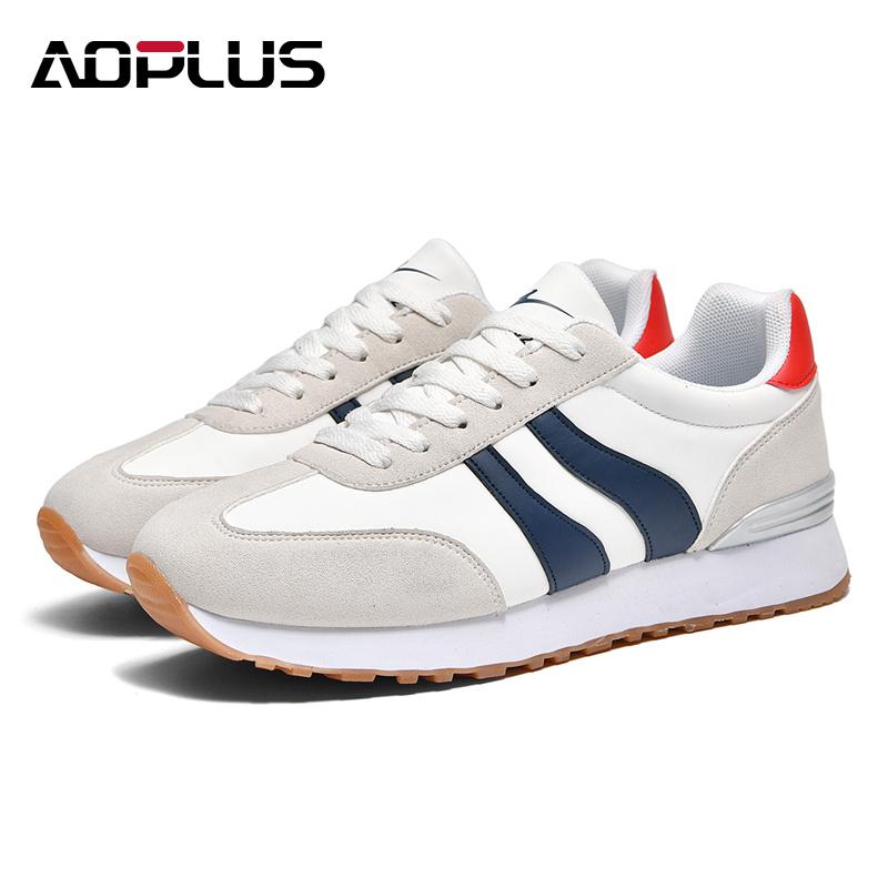 AOPLUS Men's Classic Black & White Sneakers – Stylish Sporty Shoes for Everyday Comfort