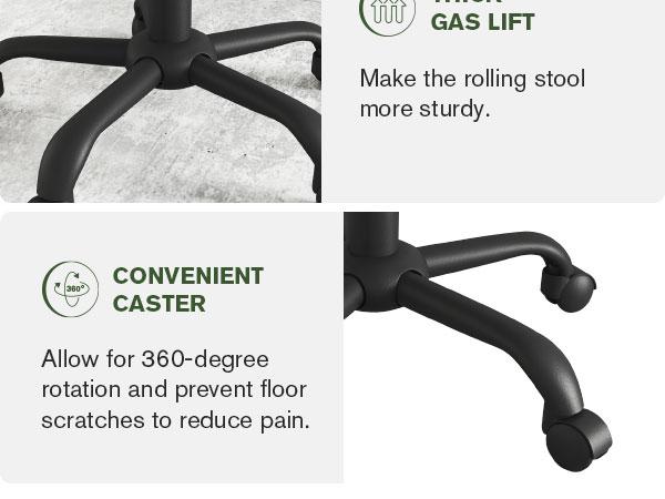 MUTICOR Rolling Stool Swivel Salon Shop Stool Chair Adjustable Drafting Stool Massage Spa Stool with PU Leather Cushioned in Black/Black and Silver/Grey#TikTokShopBlackFriday #ChristmasGifts