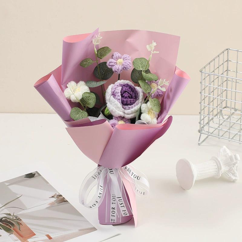 Artificial Flower Bouquet Gift, Handmade Crochet Artificial Flowers, Perfect for Wife, Girlfriend, Mother, Wedding, Birthday, Valentine's Day, Home Decor