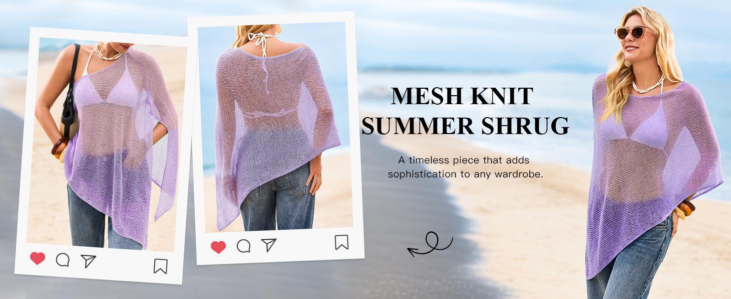 Saodimallsu Womens Sheer Cover Ups Lightweight Crochet Knit Mesh Shrug Summer Trendy Batwing Sleeve Boho Poncho Tops tiktokshopspringglowup